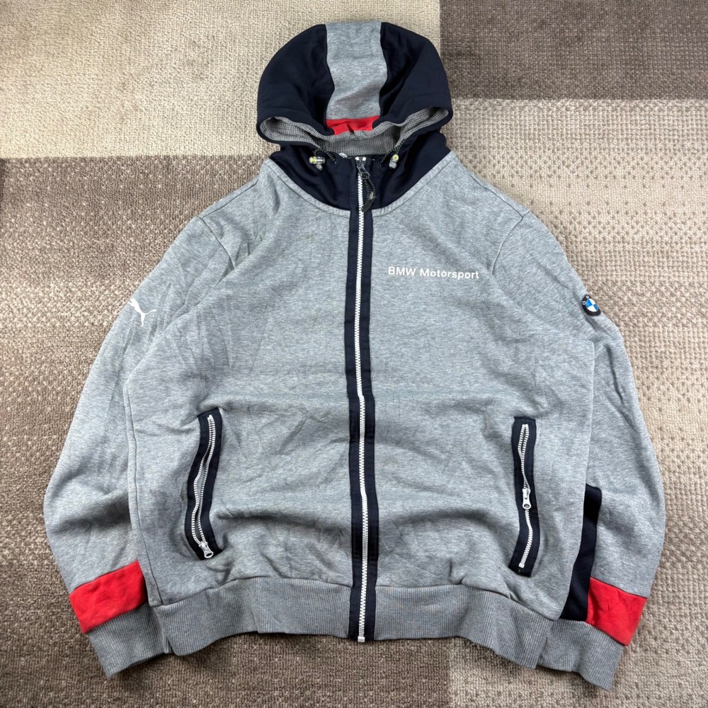 Puma BMW Motorsport Mens Full Zip Hoodie Gray Blue Red Style 761998 Size L